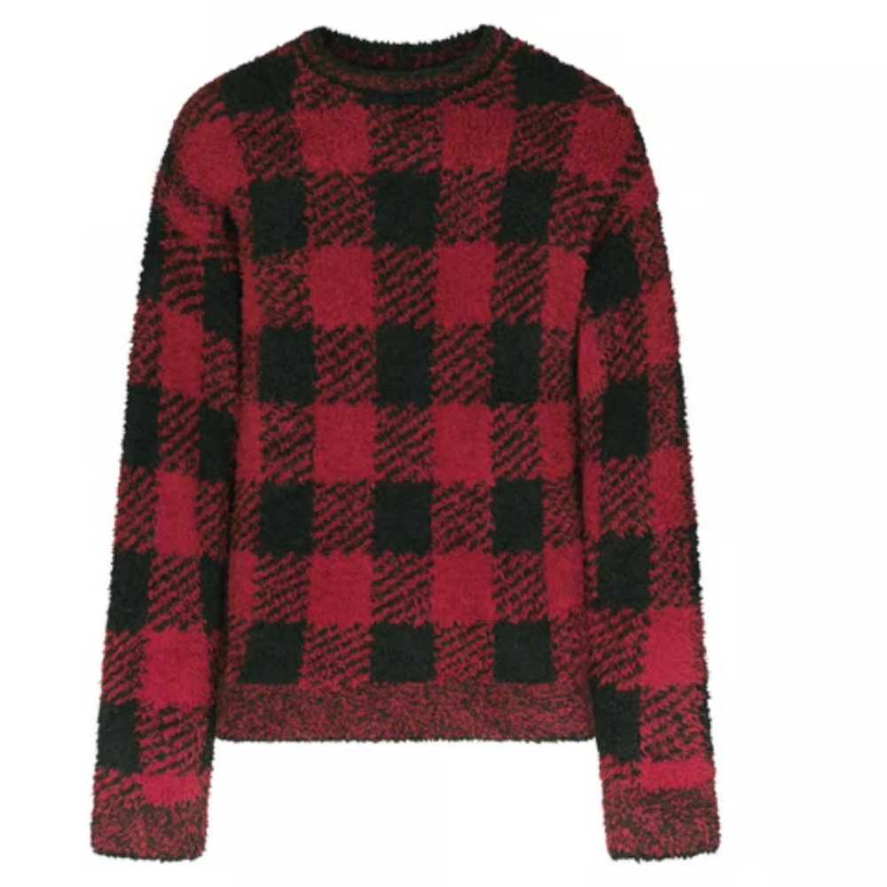 NWT SKIMS Cozy Unisex Pullover in Brick Buffalo Check